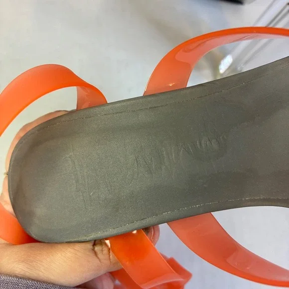 Dolls Kill Darker Wavs Coral Orange Clear Platform Sandals DW20-656 Womens 8M - Picture 12 of 16